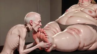 Thin Slave Boy Licking Huge SSBBW Mistress Soft Feet