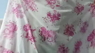 I'm dancing while masterbating in my Pink flowers Silk Seethrough Chiffon Frock