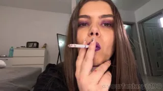 Sexy Smoking and Vaping Close-up with Glittery Purple Lipstick