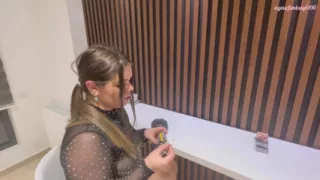 Shy girl smokes in front of you
