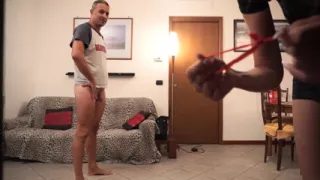 Naughty woman hits him right in her balls