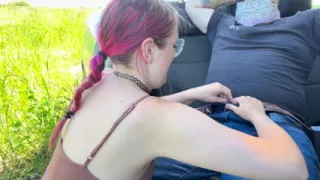 Risky Outdoor Fuck at the Forest Edge - Deepthroat in Car & Hard Public Sex