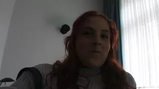 Hairy redhead bbw fingers her pussy on the bed
