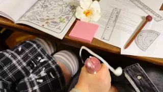Sexy HIGH SCHOOLGIRL Jerking him Off in Physics Class under the Table.