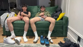 Two friends jerking off together