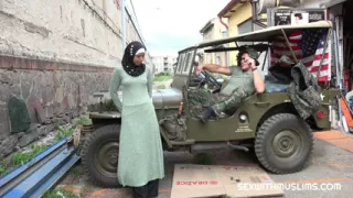 A horny soldier had a petite woman in a hijab