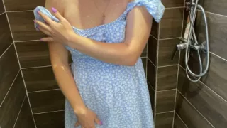 Fucked shy hairy woman in the shower and cumming while she made handjob and showing her hairy body and masturbating until cum