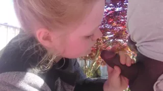 Blond teen sucking Black Cock in Garden Blowjob