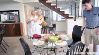 Step Family Dinner Busty Stepmom Kenna James and Kylie Kingston Turn a Family Meal Into Something Wild