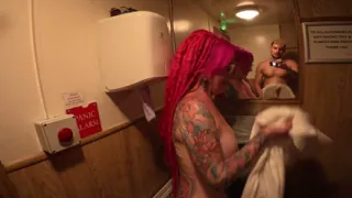 Nudist Sauna British Punk Pink Hair Slut Piggy Mouth Fucked in Nudist Spa