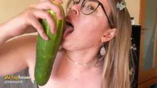 Slutty Girl Explores and Digs with a Large Cucumber