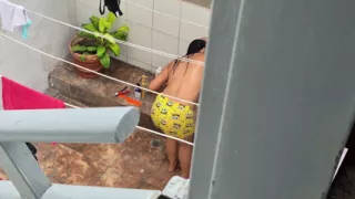 My Neighbor From the House Below Bathes Outside and Was Discovered by Me.