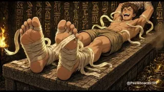 Pharaoh's Curse - Bandaged To The Tomb Altar, Tickled On His Bare Soles And Ribs (2D Anime)