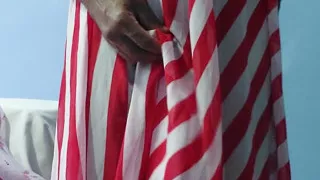 Boy masturbating and cum wearing a Silk Seethrough Chiffon Fleared Red and white Strips Skirt
