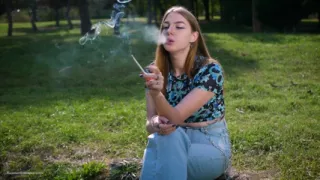 Seductive Russian Beauty Smoking Cigarette Studio Vibes