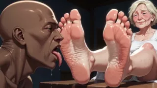90yo Granny Enjoys Slaves Sucking Her Toes & Licking Soles