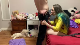 18 yo blindfolded and hands tied behind her back gets facefucked footjob hardcore