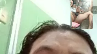 Closed up showing her wet pussy .