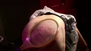 Tied up slave gets pegged and whipped by latex femdom