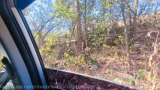 A milky-skinned femboy student rides a thick, large cock out on the highway.