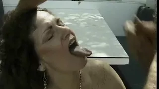 Mature slut with hairy pussy rides stiff young cock