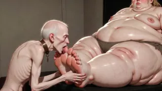 Thin Slave Boy Licking Huge SSBBW Mistress Soft Feet