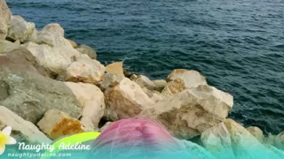 Outdoor blowjob by the sea