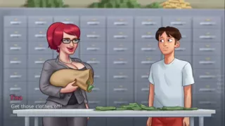 Big boobs Tina fucks monster cock Anon on a big pile of money - gameplay part 1