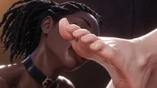 Interracial Foot Worship - Ebony Slave Serving Blonde Queen Feet