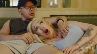 He Fucks Her Mouth Hard While Stretching Her Cheek Then Finishes on Her Face