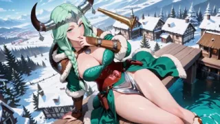 Leaning Lazily on Her Glowing Staff, Her Battle Armor Slightly Open to Reveal Snowy Skin