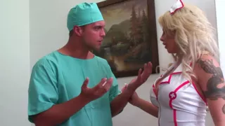 White Lace-up Boots on the Hospital Bed - Tattooed Blonde Nurse and the Guy in Scrubs