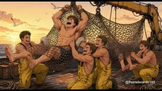 Hauled Up In The Fisherman's Net, Fingers On His Ribs And Bare Feet (2D Anime)