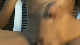 Slim Black Guy Sitting Shaved Uncut BBC Saliva Handjob Nipple Play Until Juicy Cumshot Black20one