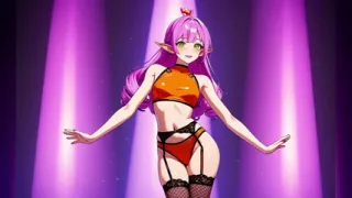 Pink Curly Elf Orange Bikini Neon Dance - Sexy AI Babes