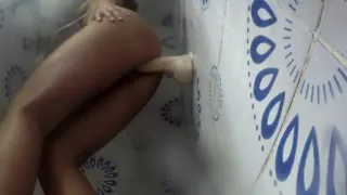 Hot Shower Orgasm - Wife Cums Using Huge Suction Cup Dildo