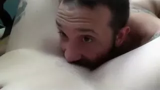 She wakes him up to amazing sloppy blowjob