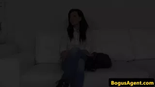 Smalltitted interview sweetie spunked in mouth