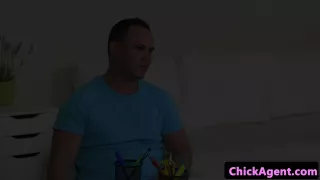 casting woman agent cumsprayed on box