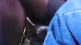 Upskirt on the street. Pink panties and black stockings