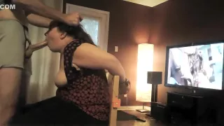 Amateur Tied on Chair - Rough Gagging Facefuck with a Huge Cumshot Facial