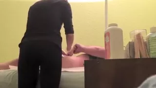 Woman Waxing Man'S Pubic Area And He Cums