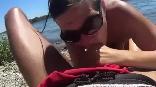 Woman With Hanging Tits Sucks Man’S Cock