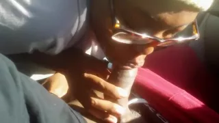ebony babe gives bbc blowjob  in car