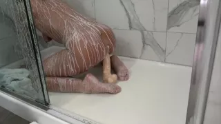 Hot Amateur Takes A Creamy Shower While Riding Her 12 Inch Dildo To Orgasm