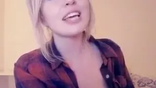 Pretty blonde babe with great knockers shows them on her we