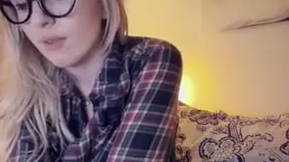 Sexy blonde babe with a large rack shows them off on live c