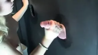 Stunning blonde can't get enough of sucking some gloryhole