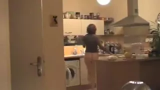 Happy Bottomless Amateur Filmed In The Kitchen