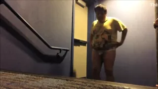 Chub With Small Dick Stripping By Theater's Stairs